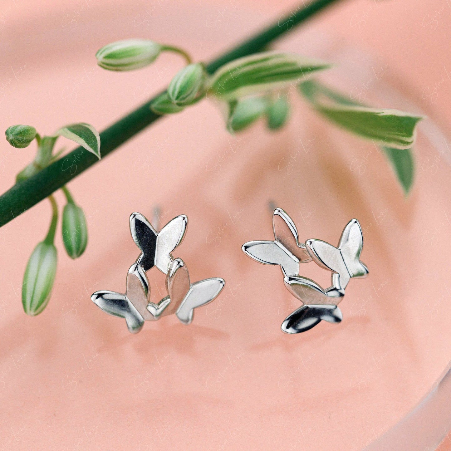 cluster of butterflies silver earrings