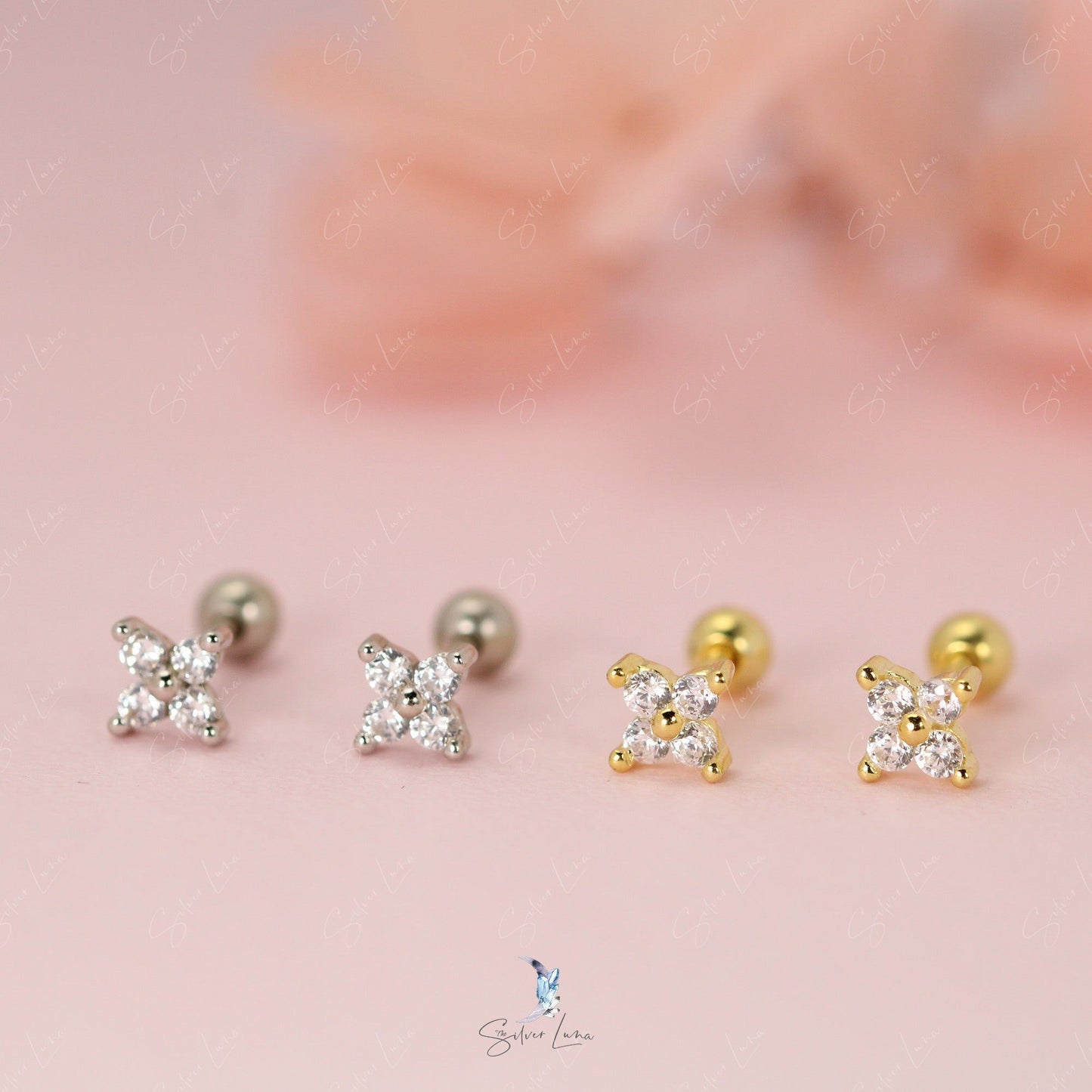 four stone screw back stud earrings