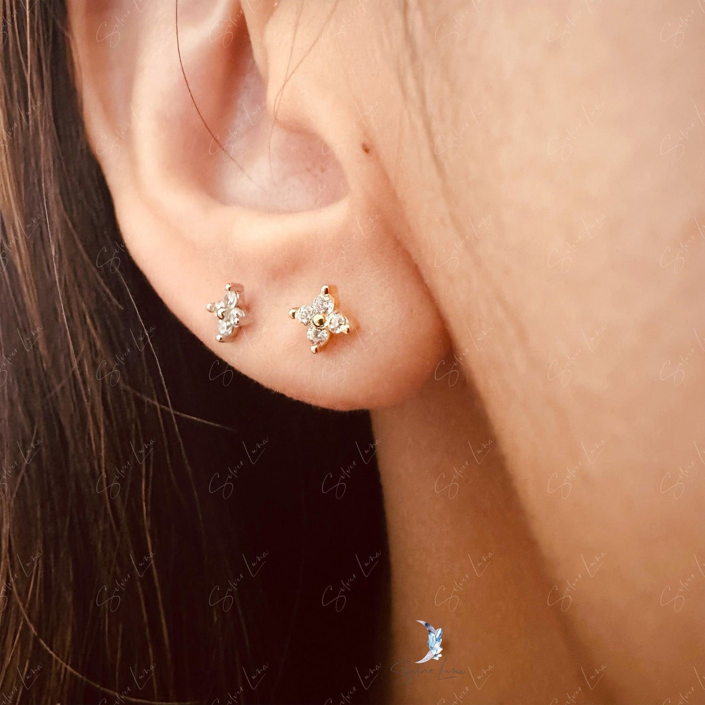 cubic zirconia screw ball stud earrings