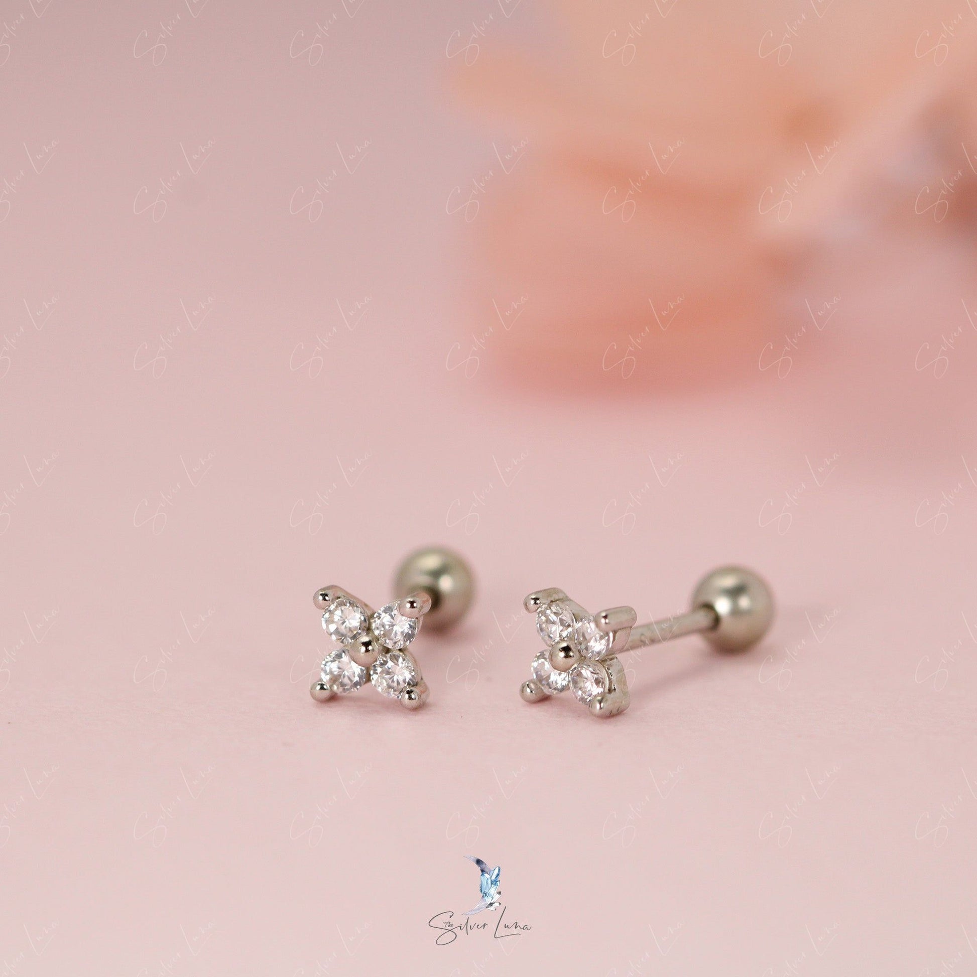 cubic zirconia screw ball back stud earrings