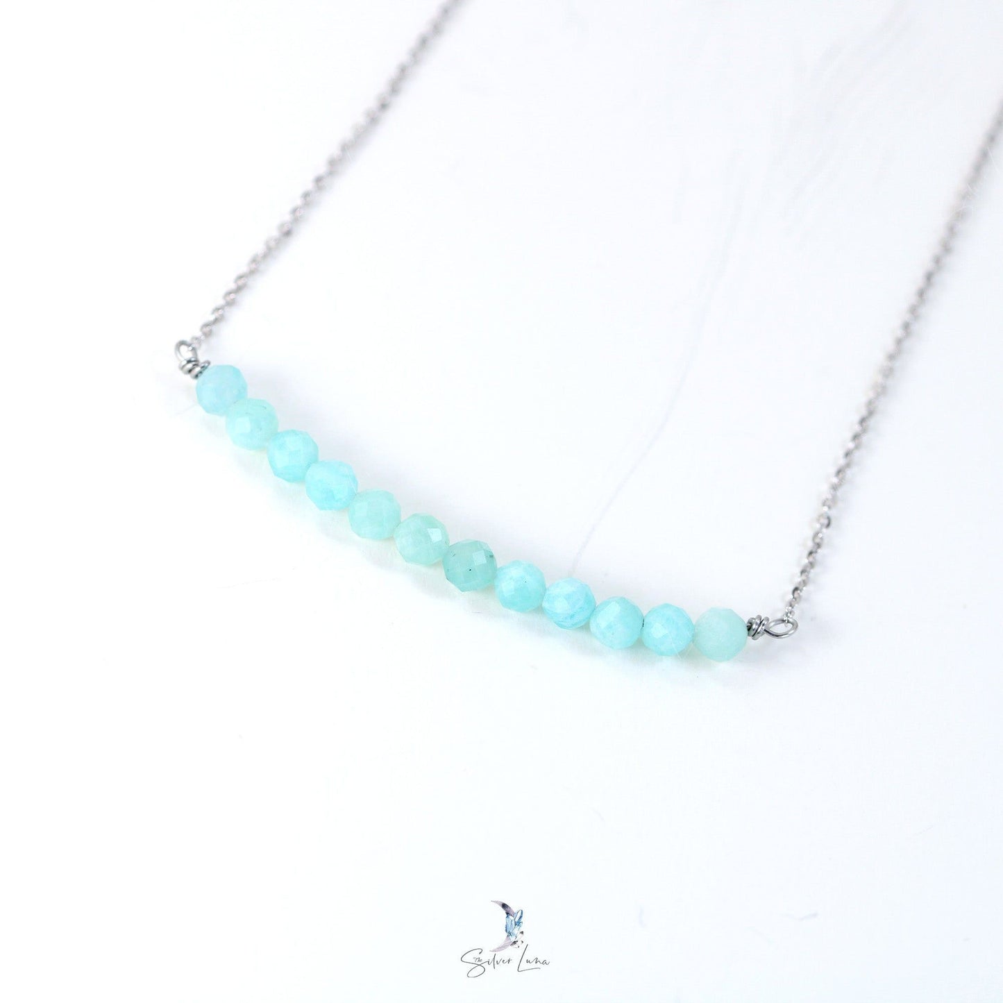 Amazonite gemstone row pendant necklace