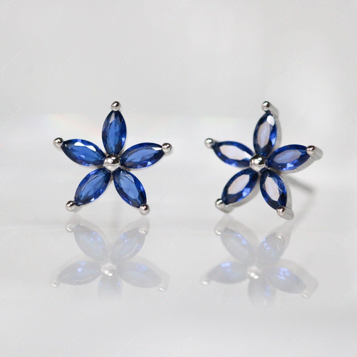 blue flower stud earrings