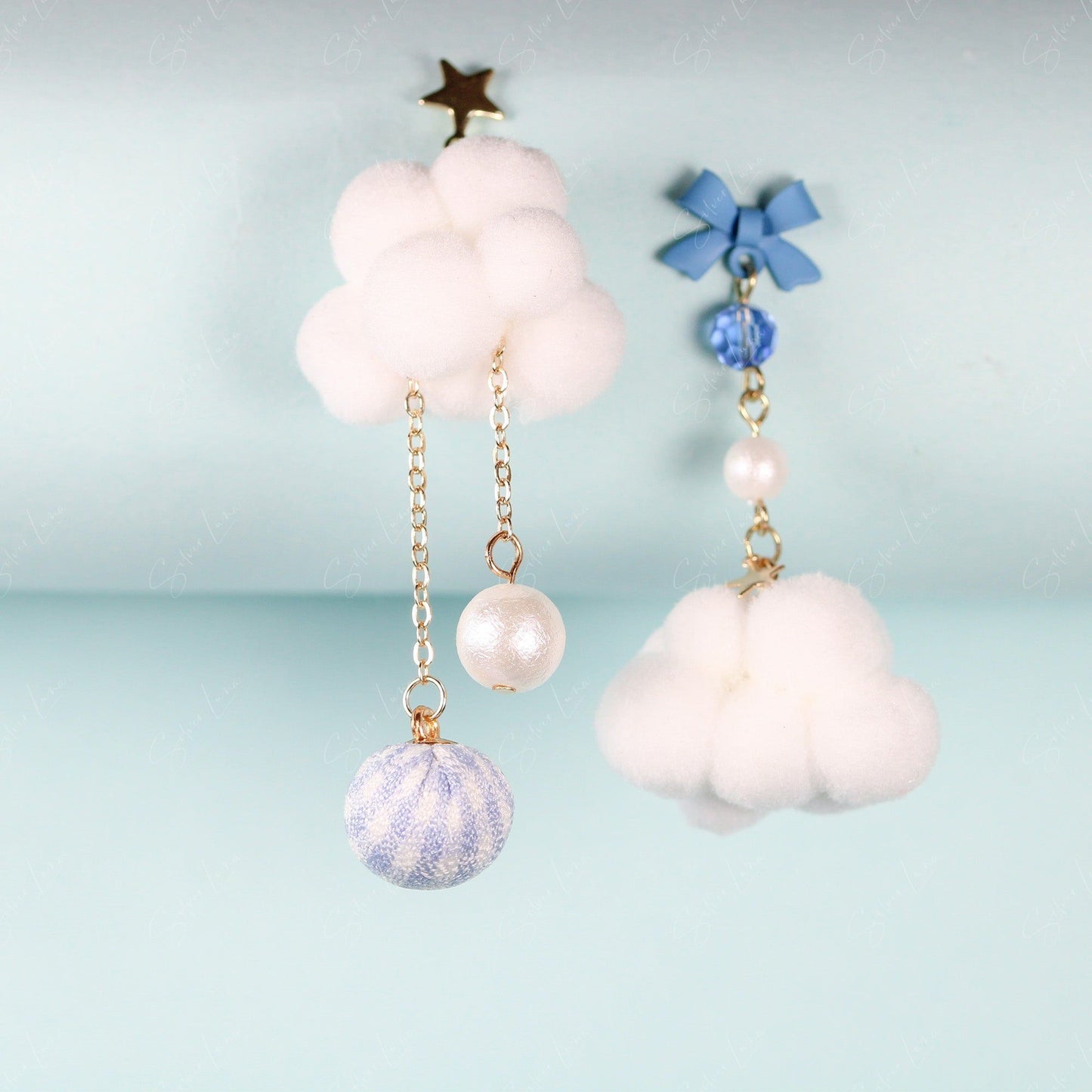 Cotton cloud and rain drop dangle earrings