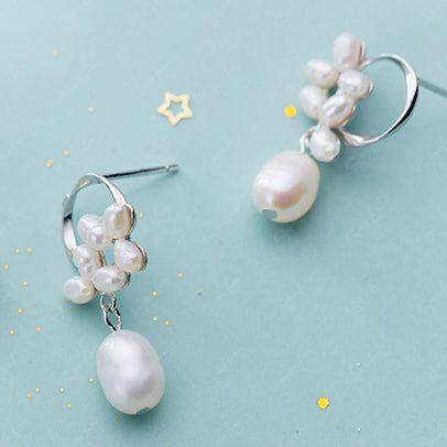 Floral Pearl Drop Dangle Earrings