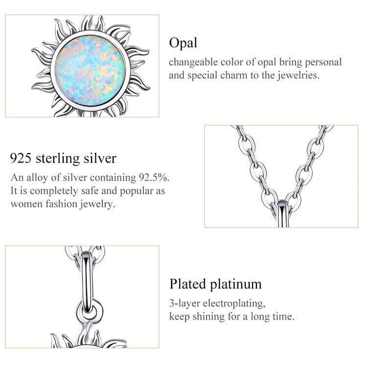 Opal Sun Pendant Silver Necklace