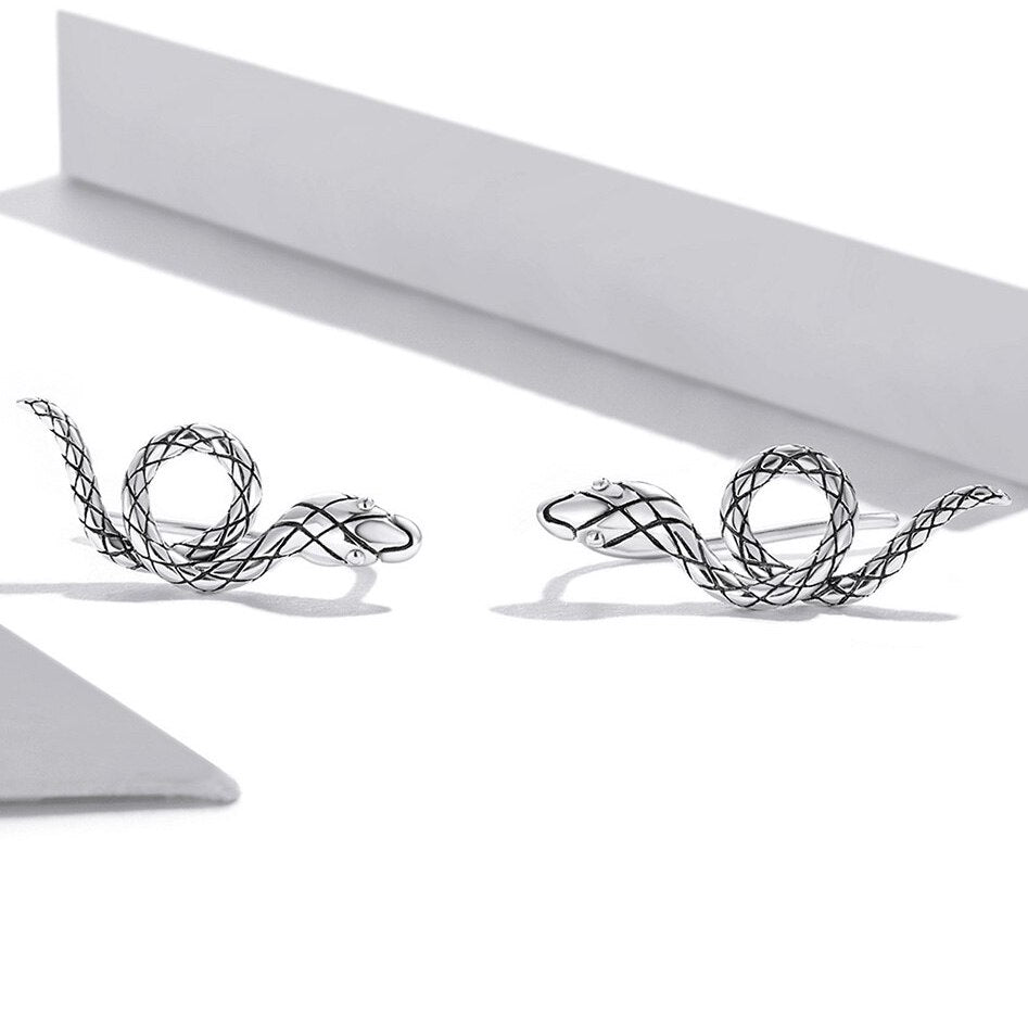 Silver snake ear climber earrings