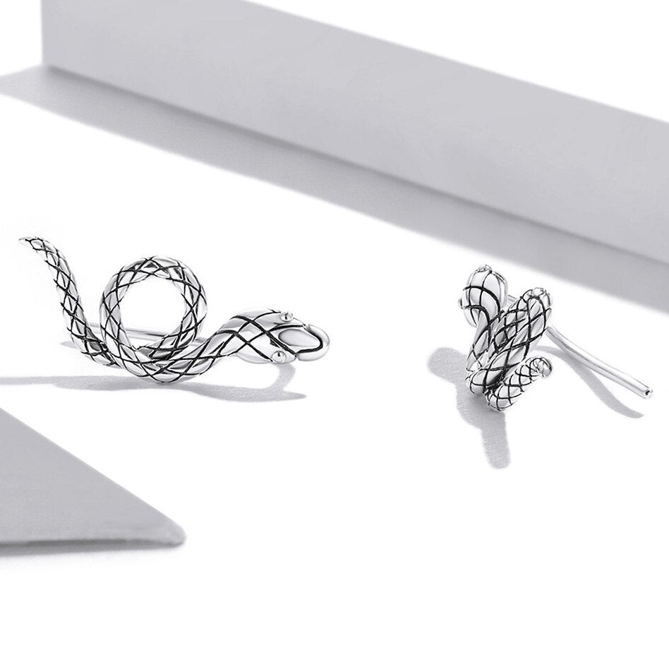Silver snake ear climber earrings