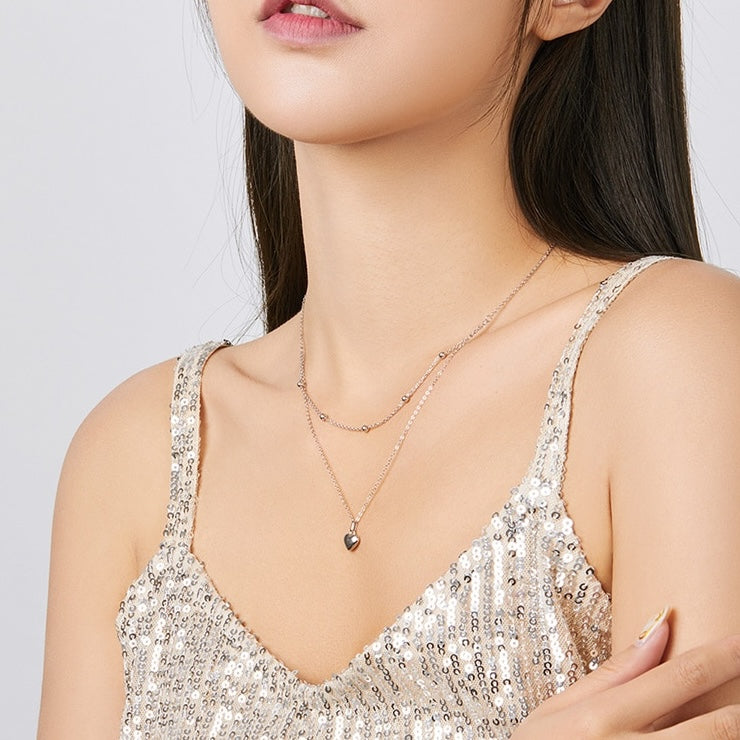 double layer Valentine heart necklace in sterling silver