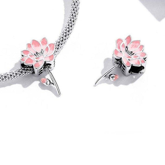 Lotus Flower Sterling Silver Dangle Charm