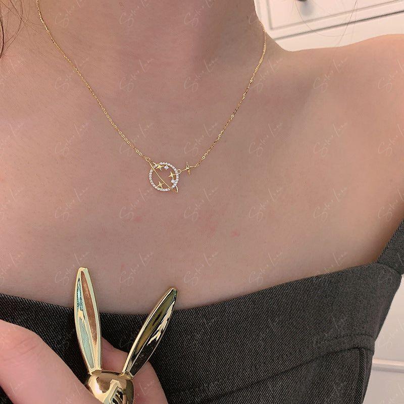 Planet and star pendant silver necklace