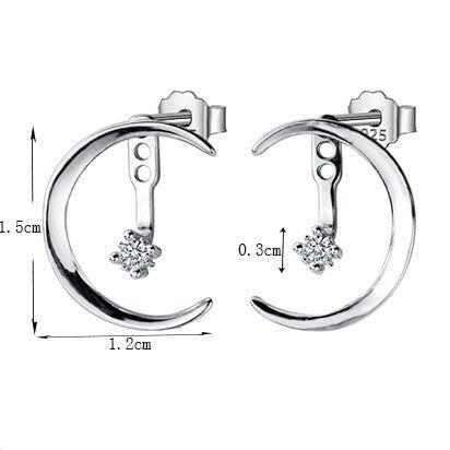 Moon And Star Stud Earrings With Ear Jacket