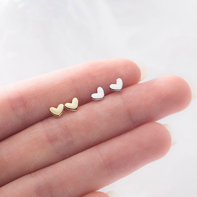 Tiny Minimalist Heart Sterling Silver Stud Earrings