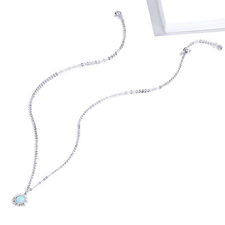 Opal Sun Pendant Silver Necklace