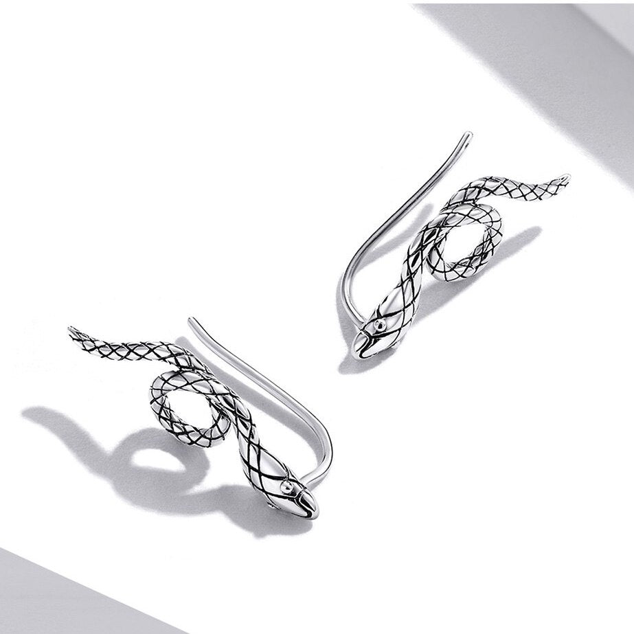 Silver snake ear climber earrings