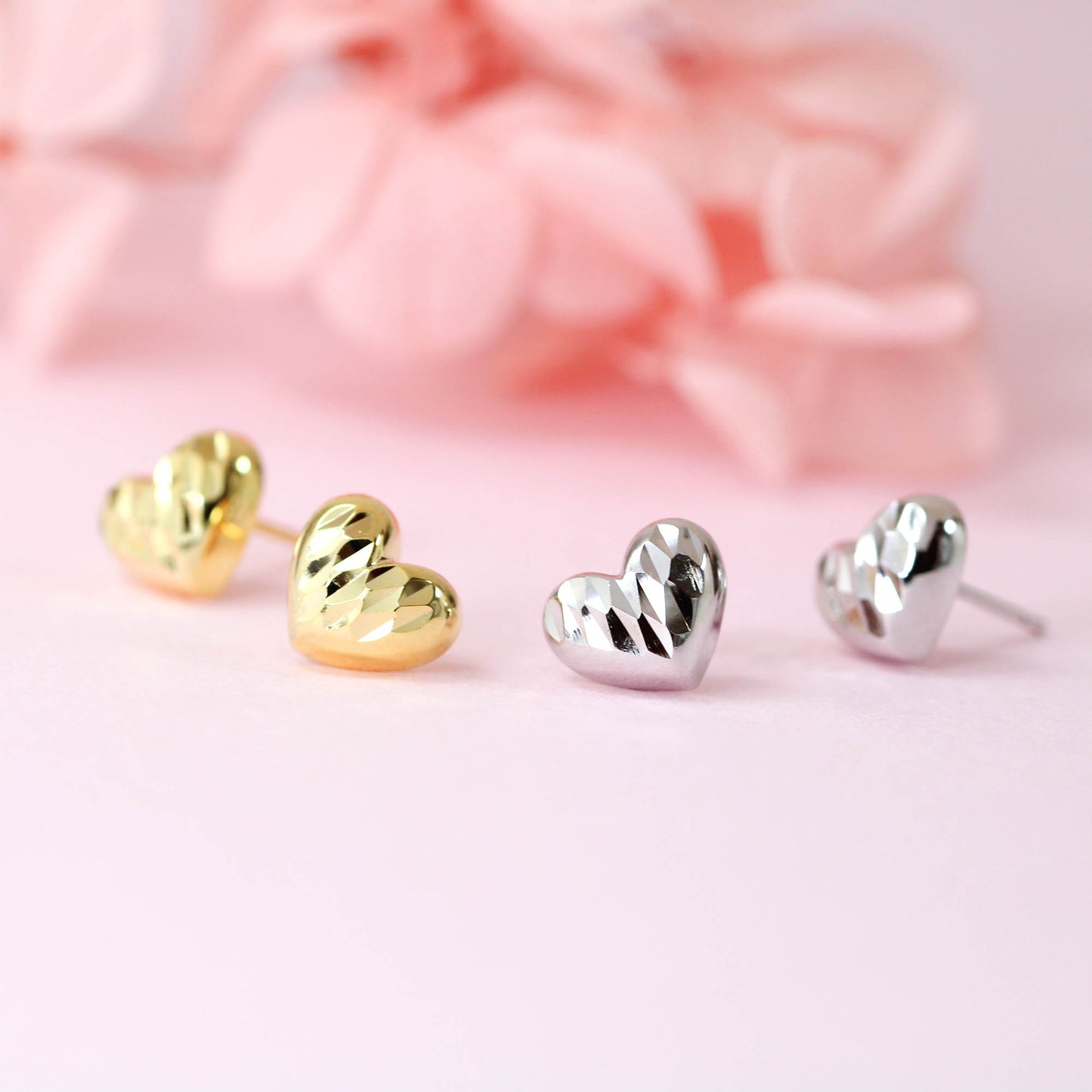 Diamond cut heart texture stud earrings