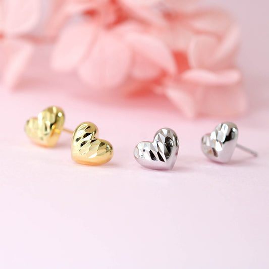 Diamond cut heart texture stud earrings