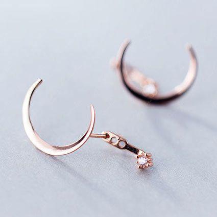 Moon And Star Stud Earrings With Ear Jacket