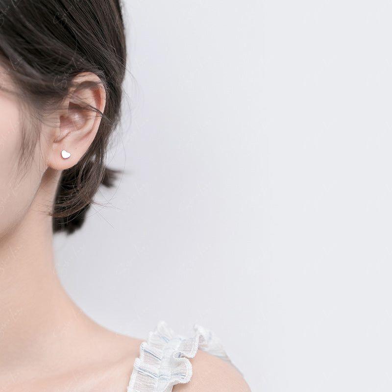 Flat heart screw ball sterling silver stud earrings