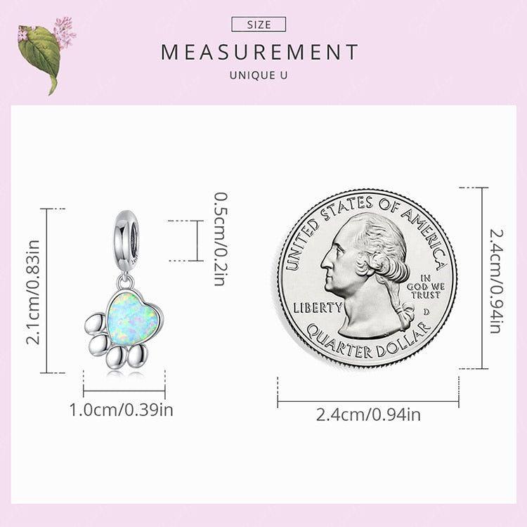 Opal dog paw sterling silver pendant charm