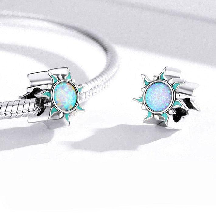 Opal Stone Sun Bead Sterling Silver Charm