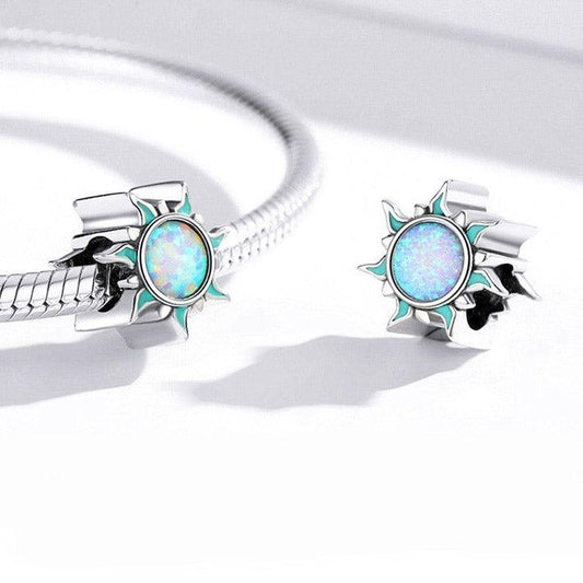 Opal Stone Sun Bead Sterling Silver Charm