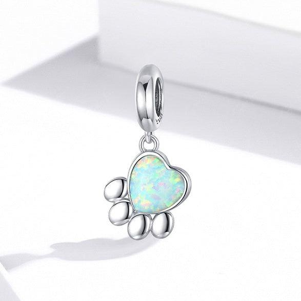 Opal dog paw sterling silver pendant charm