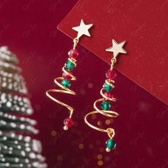 Christmas tree dangle drop earrings
