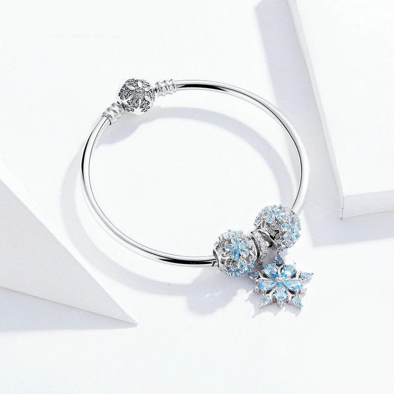 Set of 3 snowflake sterling silver charms for bracelet