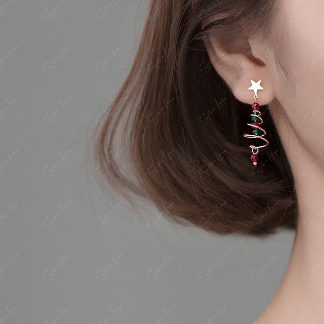 Christmas tree dangle drop earrings