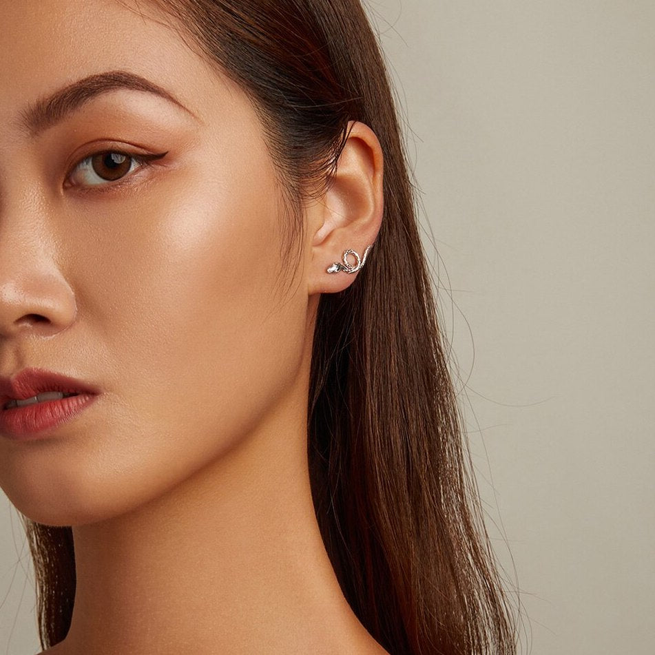 Silver snake ear climber earrings
