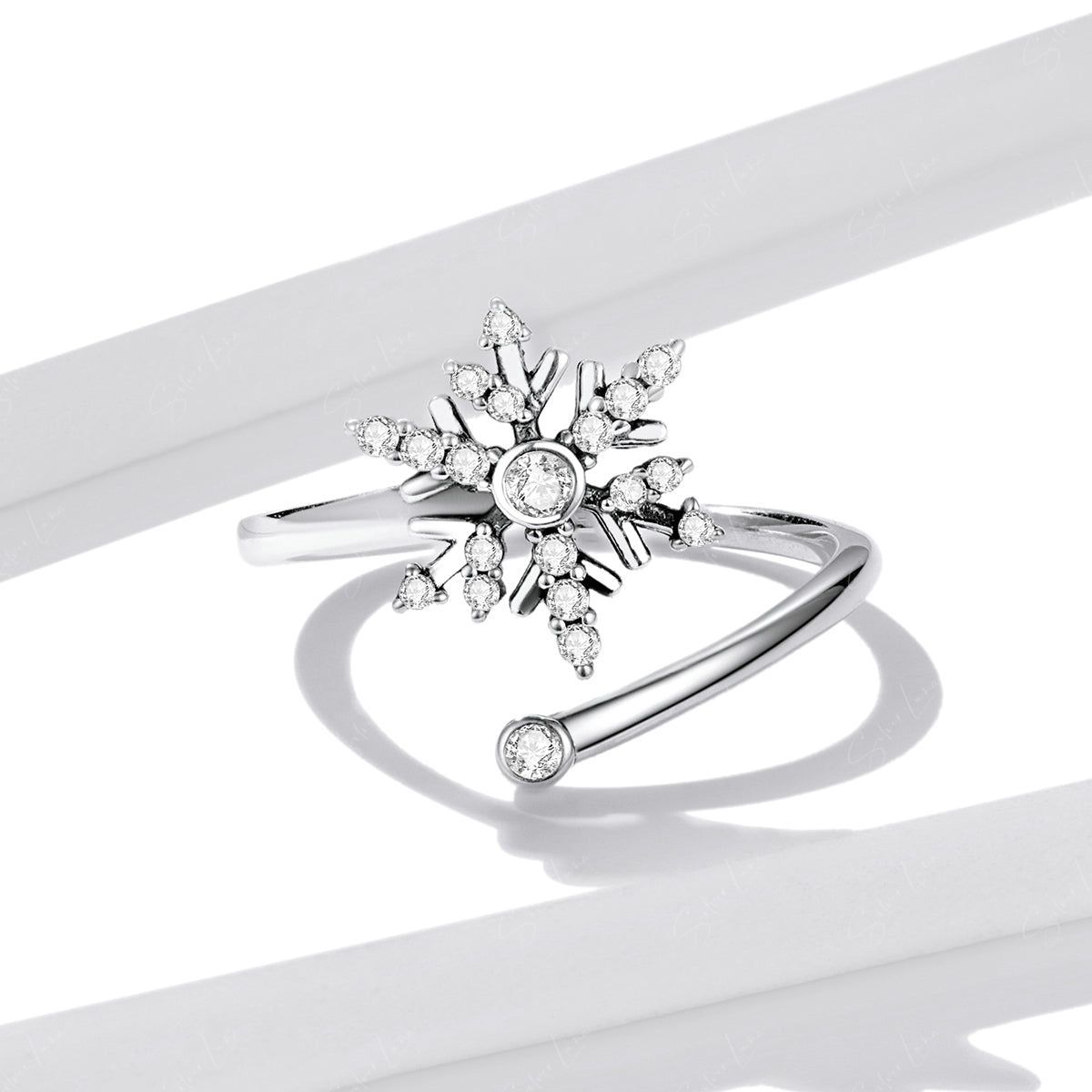 Snowflake adjustable sterling silver ring