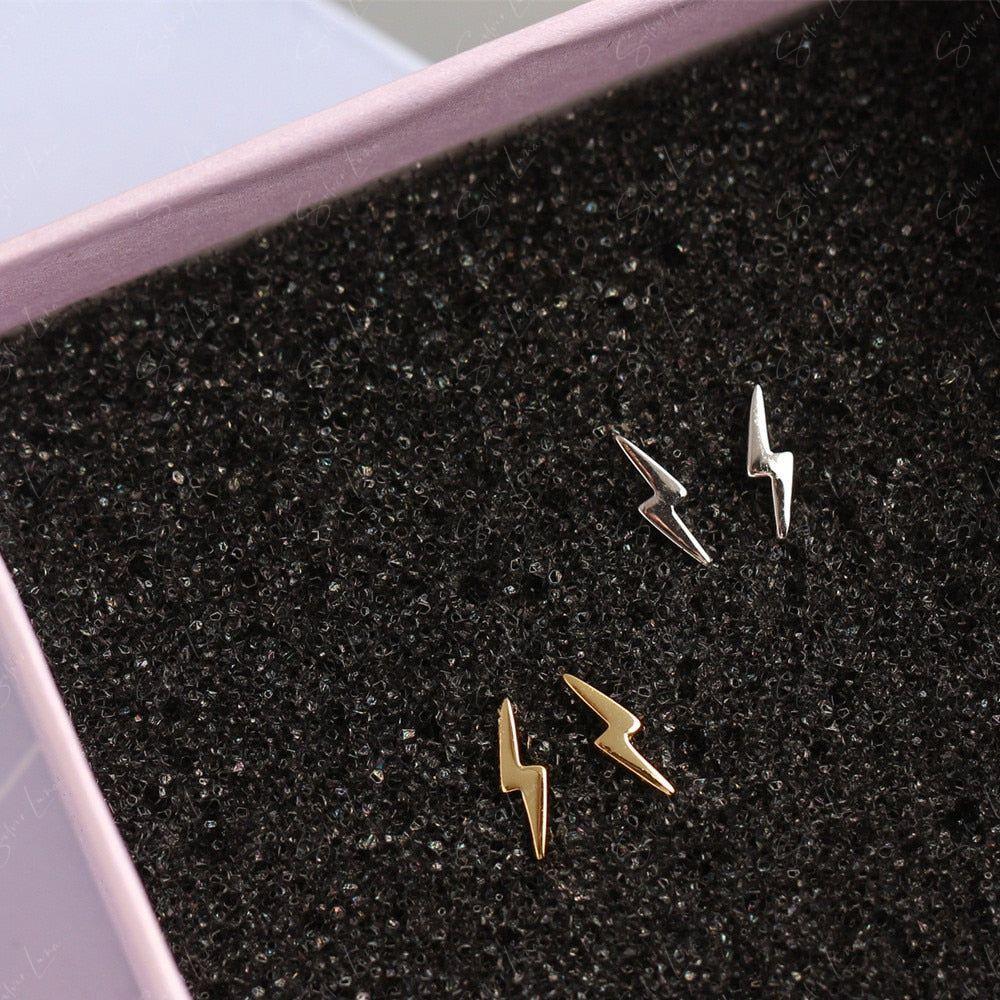 Lightning Bolt Sterling Silver Stud Earrings
