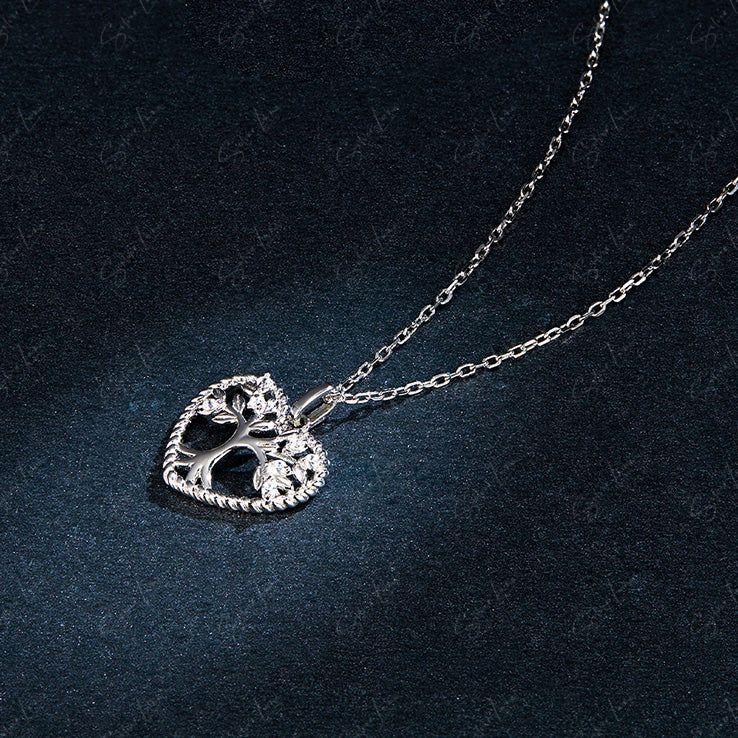 Family tree heart pendant necklace in sterling silver