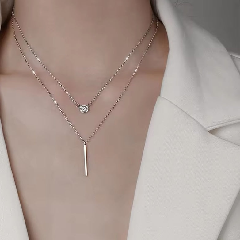 double layer geometric stick pendant necklace