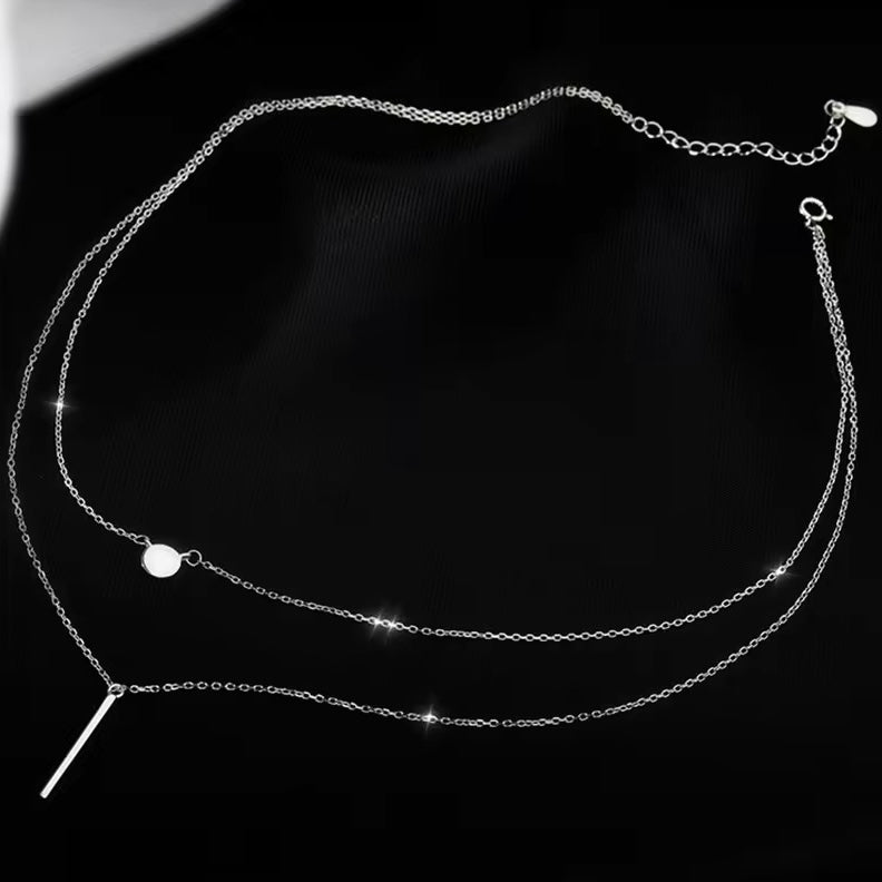 silver double layer geometric stick pendant