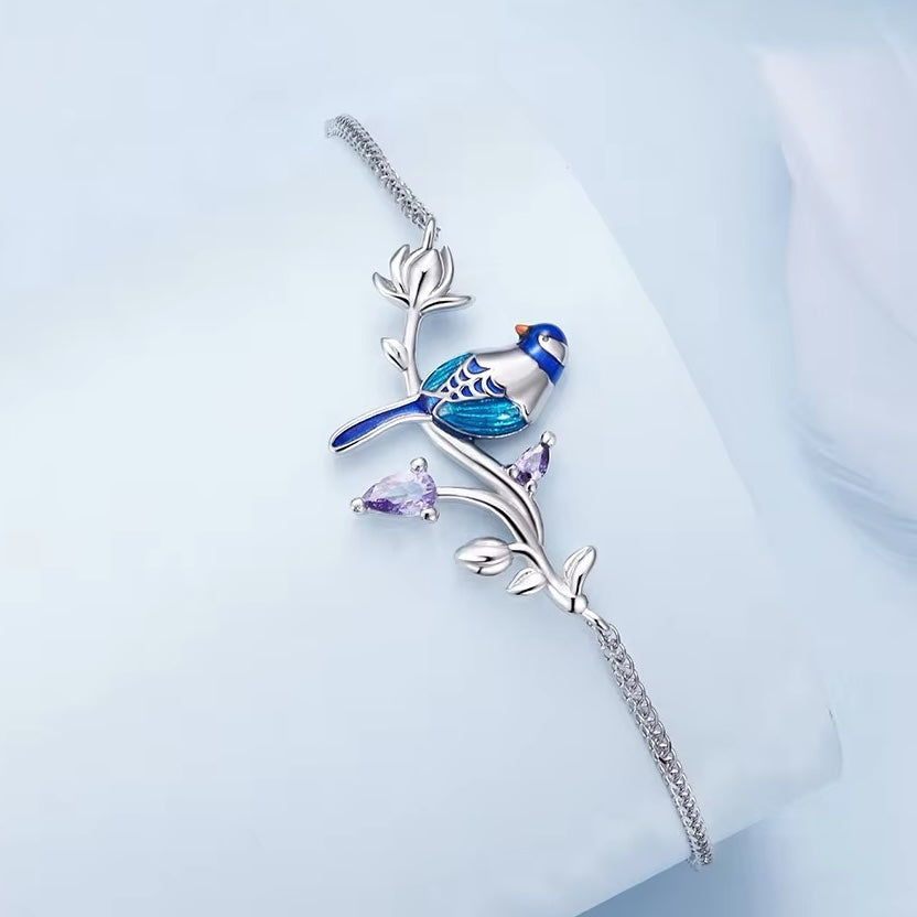 Cute mockingbird sterling silver bracelet