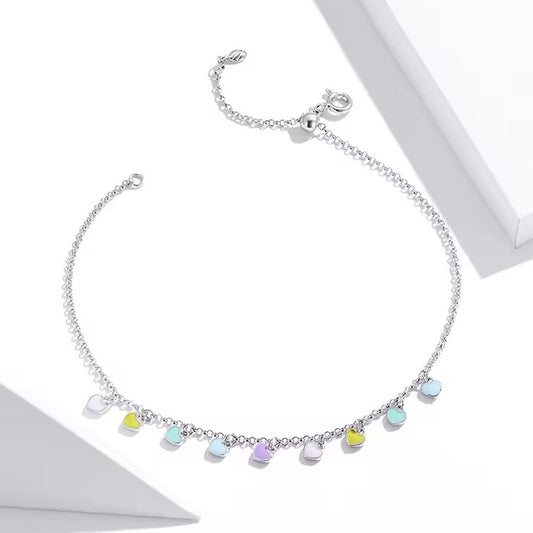 rainbow heart charm anklet