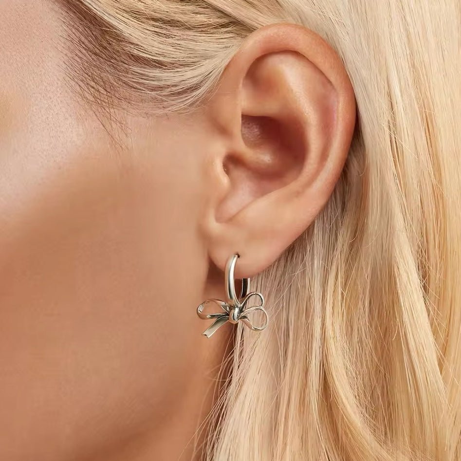 bowtie sterling silver hoop earrings