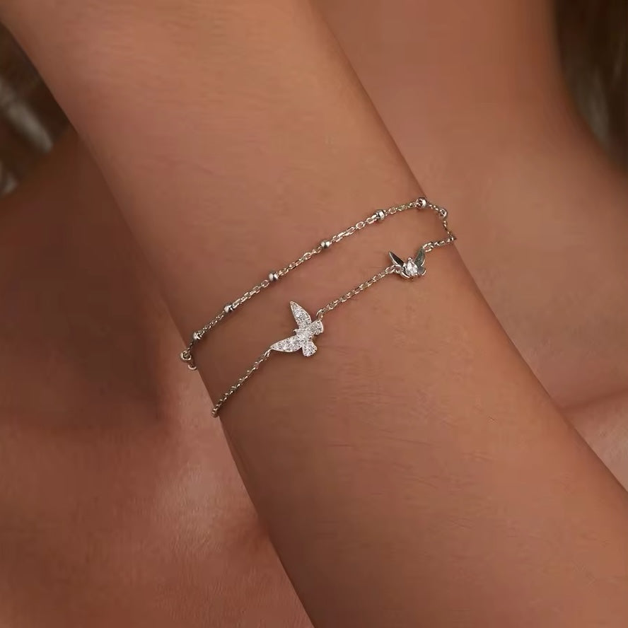 butterflies double layer chain bracelet
