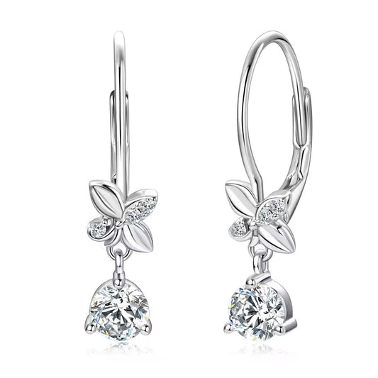 Moissanite butterfly dangle drop earrings