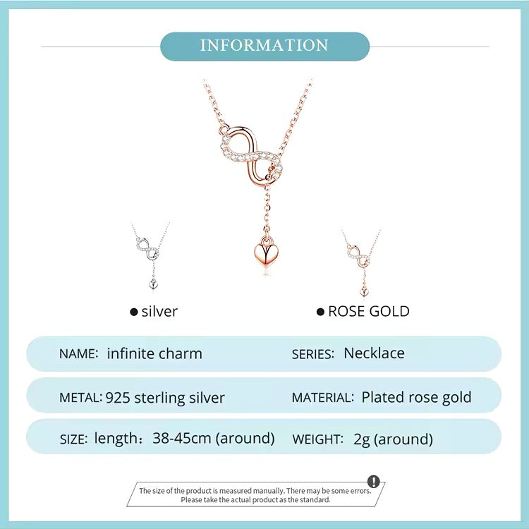 Infinity and heart symbol pendant necklace in sterling silver