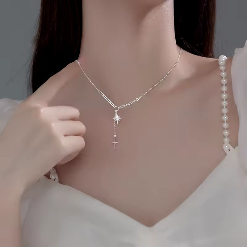 Sterling silver double stars pendant necklace