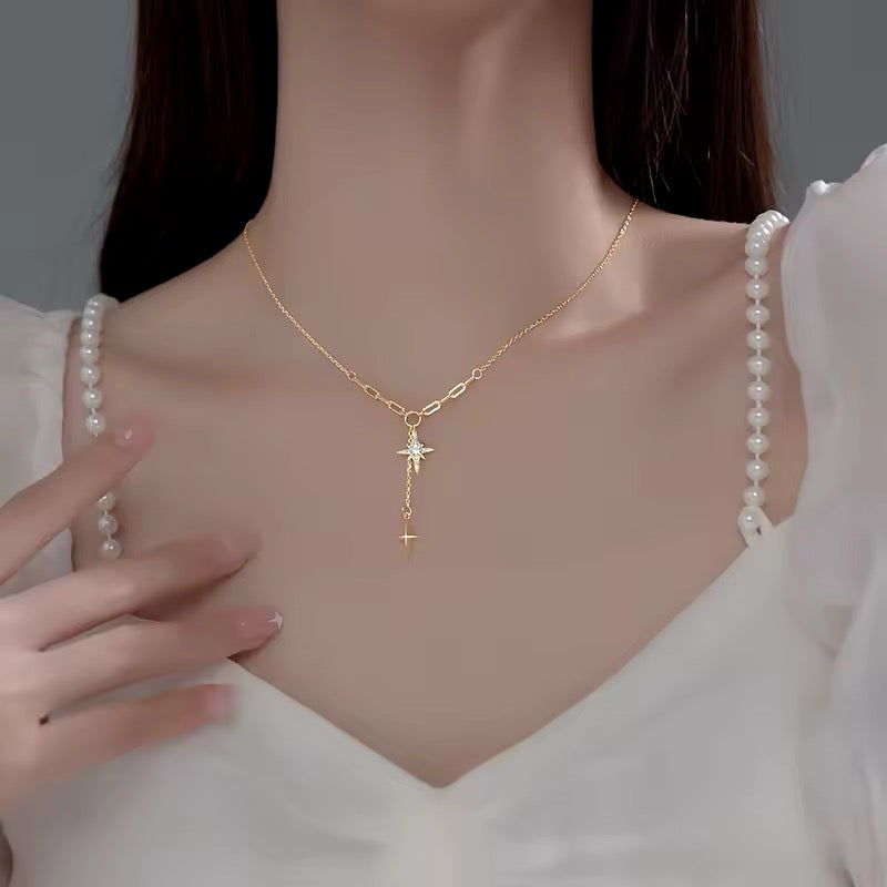 Sterling silver double stars pendant necklace