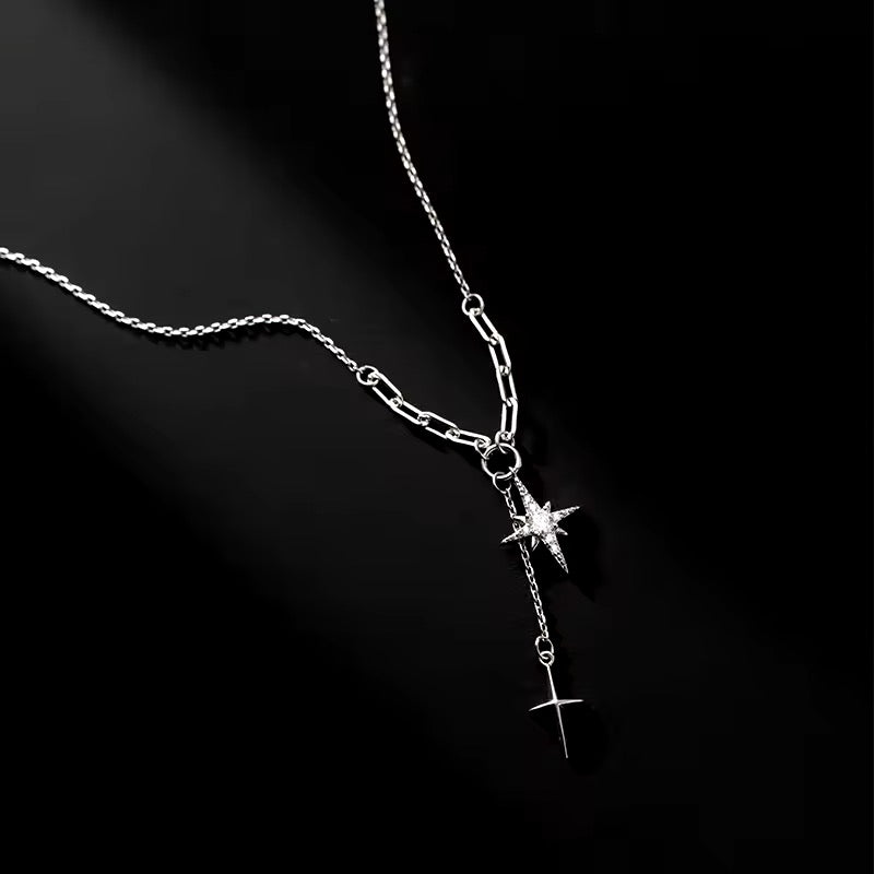 Sterling silver double stars pendant necklace