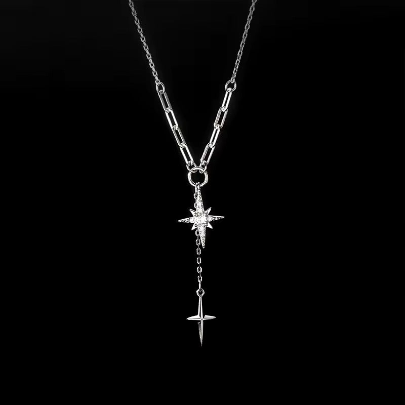 Sterling silver double stars pendant necklace