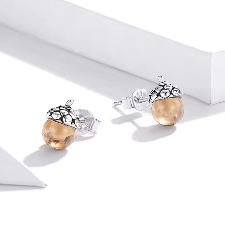 Cute acorn stud earrings in sterling silver
