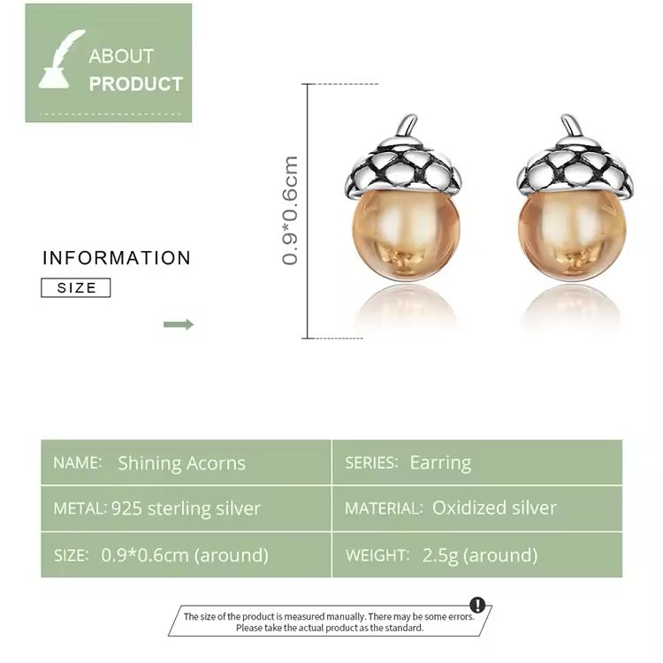 Cute acorn stud earrings in sterling silver