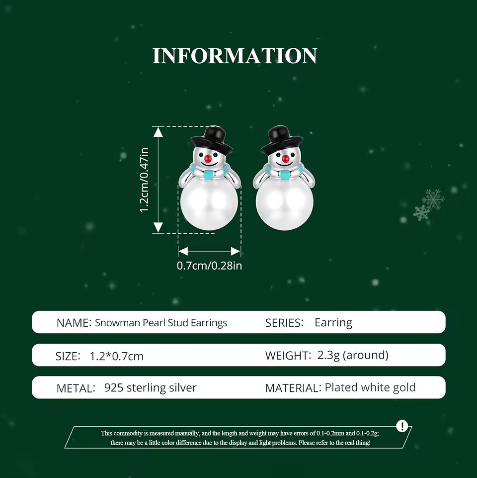 Christmas snowman pearl stud earrings
