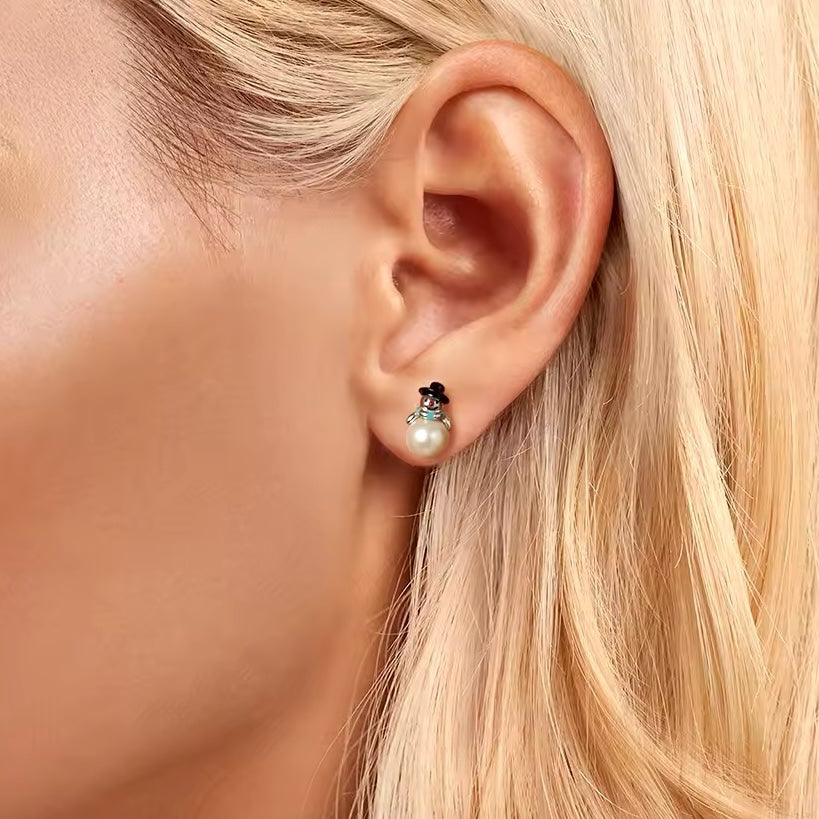 Christmas snowman pearl stud earrings