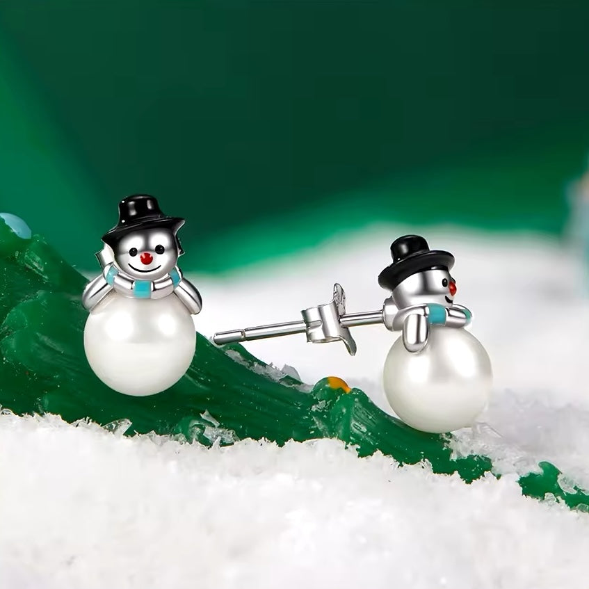Christmas snowman peal stud earrings
